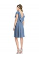 Bleu poussiéreux Trapèze Col V Mousseline Courte Robes demoiselle d'honneur en Gros