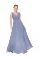 Bleu poussiéreux Trapèze Col V Mousseline Longue Formelles Robes demoiselle d'honneur / Robes de soirée / Robes de bal en Gros