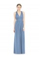 Bleu poussiéreux Trapèze Col V Mousseline Longue Robes demoiselle d'honneur en Gros