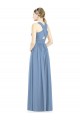 Bleu poussiéreux Trapèze Col V Mousseline Longue Robes demoiselle d'honneur en Gros