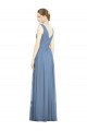 Bleu poussiéreux Trapèze Col V Mousseline Longue Robes demoiselle d'honneur en Gros