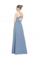 Bleu poussiéreux Trapèze Col V Mousseline Longue Robes demoiselle d'honneur en Gros