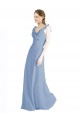 Bleu poussiéreux Trapèze Col V Mousseline Longue Robes demoiselle d'honneur en Gros