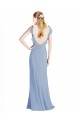 Bleu poussiéreux Trapèze Col V Mousseline Longue Robes demoiselle d'honneur en Gros