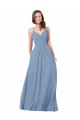 Bleu poussiéreux Trapèze Col V Mousseline Longue Robes demoiselle d'honneur en Gros
