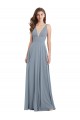 Bleu poussiéreux Trapèze Col V Mousseline Longue Robes demoiselle d'honneur en Gros