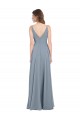 Bleu poussiéreux Trapèze Col V Mousseline Longue Robes demoiselle d'honneur en Gros
