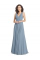 Bleu poussiéreux Trapèze Col V Mousseline Longue Robes demoiselle d'honneur en Gros