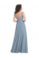 Bleu poussiéreux Trapèze Col V Mousseline Longue Robes demoiselle d'honneur en Gros