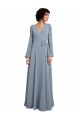 Bleu poussiéreux Trapèze Col V Mousseline Longue Robes demoiselle d'honneur en Gros