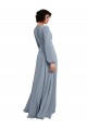 Bleu poussiéreux Trapèze Col V Mousseline Longue Robes demoiselle d'honneur en Gros