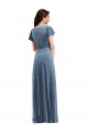 Bleu poussiéreux Trapèze Col V Velours Stretch Longue Robes demoiselle d'honneur / Robes de bal en Gros