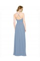 Bleu poussiéreux Trapèze Licou Col Haut Mousseline Longue Robes demoiselle d'honneur en Gros
