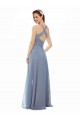 Bleu poussiéreux Trapèze Licou Col Haut Mousseline Longue Robes demoiselle d'honneur en Gros