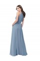 Bleu poussiéreux Trapèze Licou Col Haut Mousseline Longue Robes demoiselle d'honneur en Gros