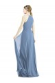 Bleu poussiéreux Trapèze Licou Mousseline Longue Robes demoiselle d'honneur en Gros