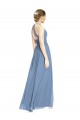 Bleu poussiéreux Trapèze Licou Mousseline Longue Robes demoiselle d'honneur en Gros