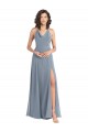 Bleu poussiéreux Trapèze Licou Mousseline Longue Robes demoiselle d'honneur en Gros