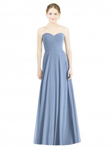 Bleu poussiéreux Trapèze Mousseline Longue Robes demoiselle d'honneur en Gros