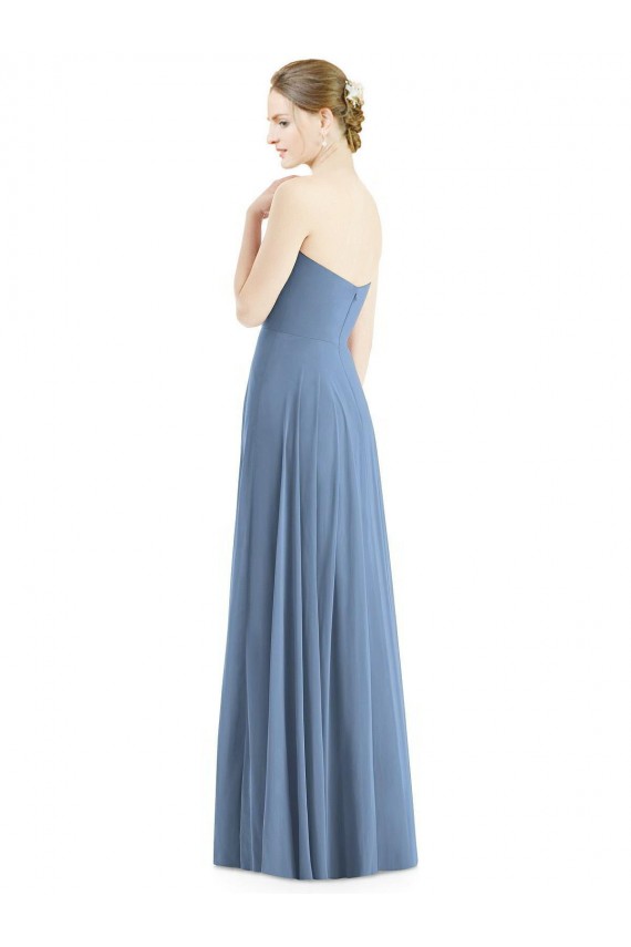 Bleu poussiéreux Trapèze Mousseline Longue Robes demoiselle d'honneur en Gros