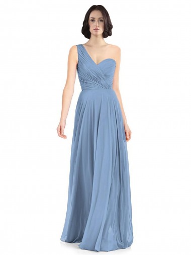 Bleu poussiéreux Trapèze Mousseline Longue Robes demoiselle d'honneur en Gros