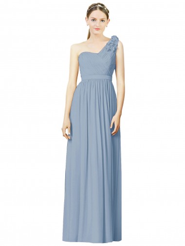 Bleu poussiéreux Trapèze Mousseline Longue Robes demoiselle d'honneur en Gros