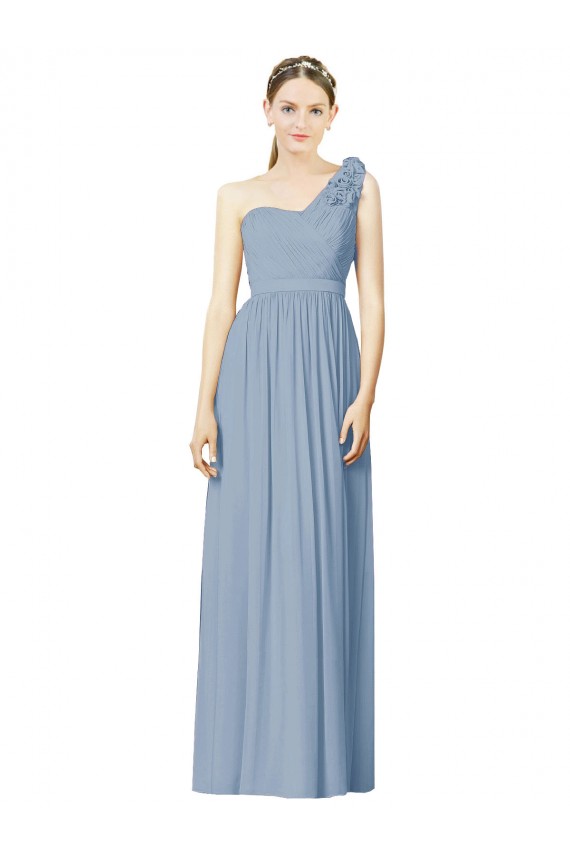 Bleu poussiéreux Trapèze Mousseline Longue Robes demoiselle d'honneur en Gros