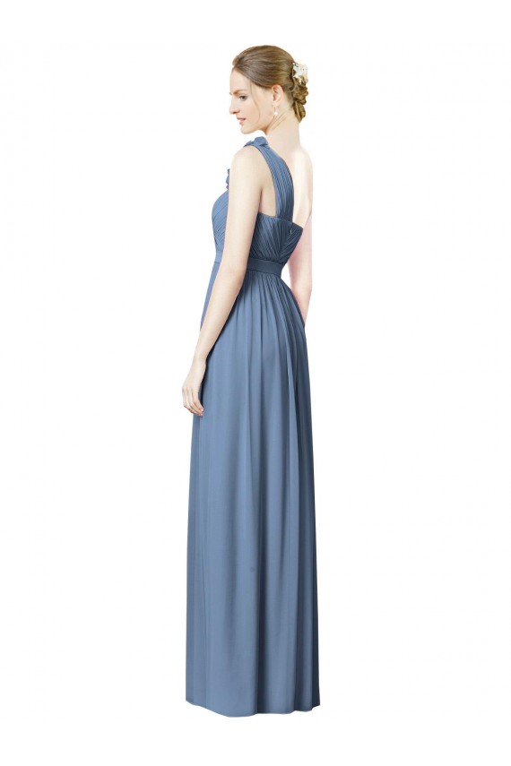 Bleu poussiéreux Trapèze Mousseline Longue Robes demoiselle d'honneur en Gros