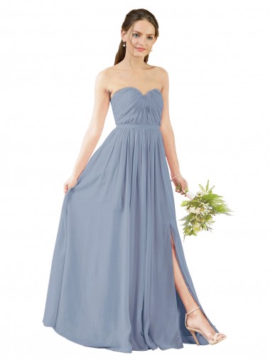 Bleu poussiéreux Trapèze Mousseline Longue Robes demoiselle d'honneur en Gros