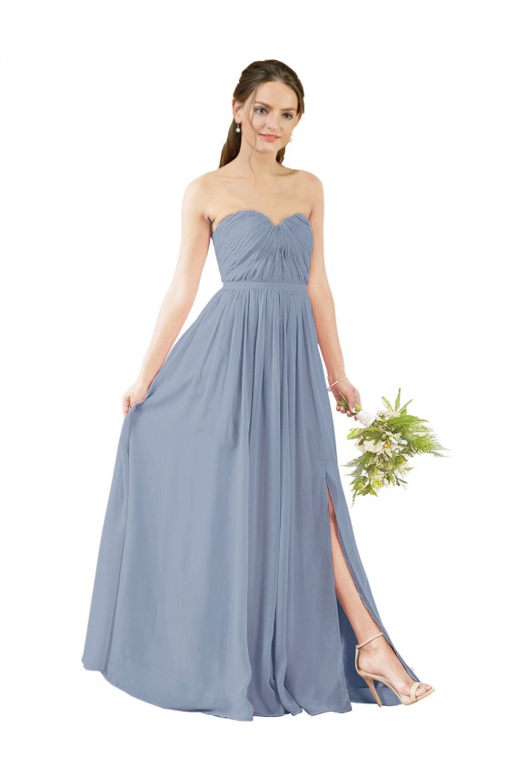 Bleu poussiéreux Trapèze Mousseline Longue Robes demoiselle d'honneur en Gros