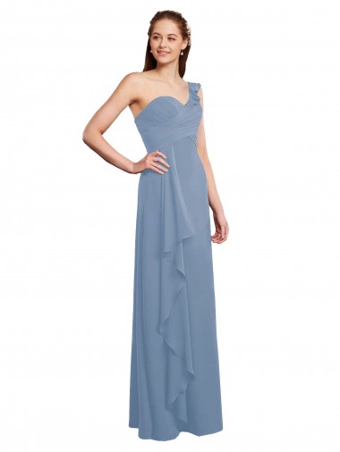 Bleu poussiéreux Trapèze Mousseline Longue Robes demoiselle d'honneur en Gros