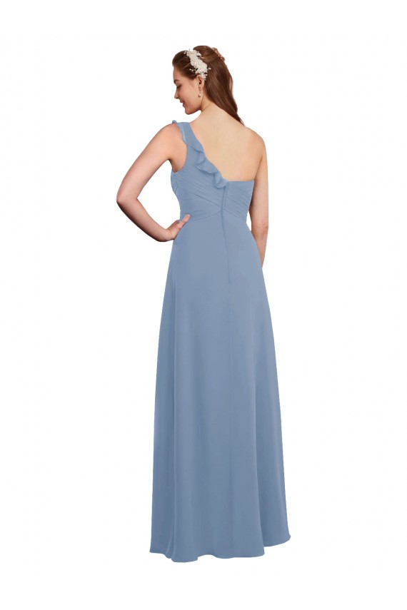 Bleu poussiéreux Trapèze Mousseline Longue Robes demoiselle d'honneur en Gros