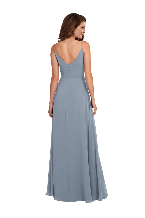 Bleu poussiéreux Trapèze Mousseline Longue Robes demoiselle d'honneur en Gros