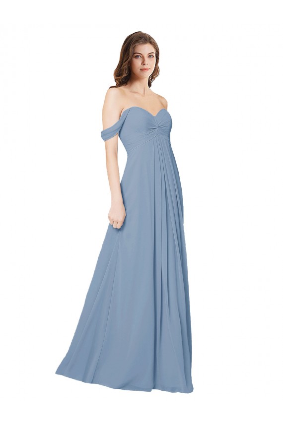 Bleu poussiéreux Trapèze Mousseline Longue Robes demoiselle d'honneur en Gros