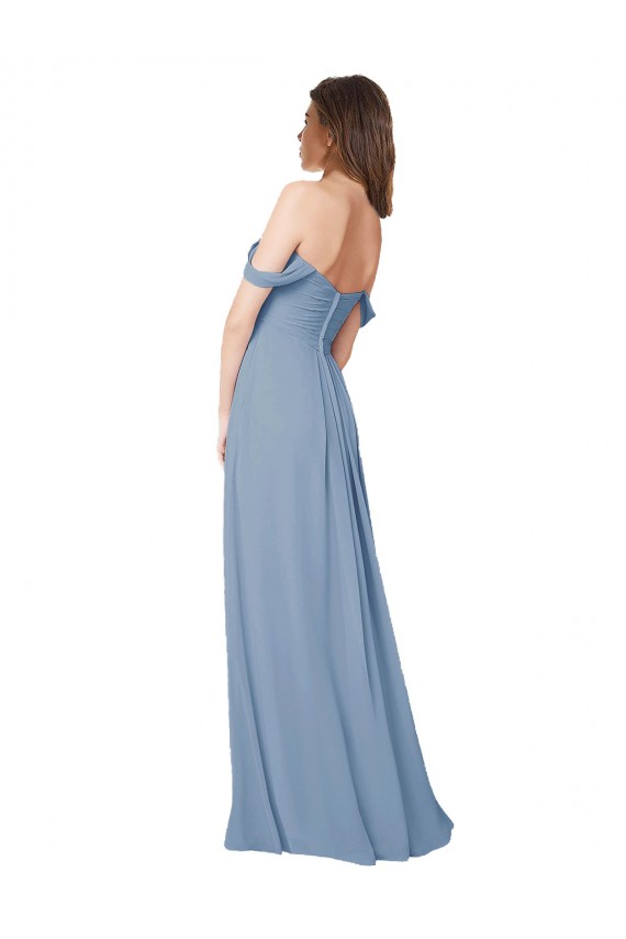 Bleu poussiéreux Trapèze Mousseline Longue Robes demoiselle d'honneur en Gros