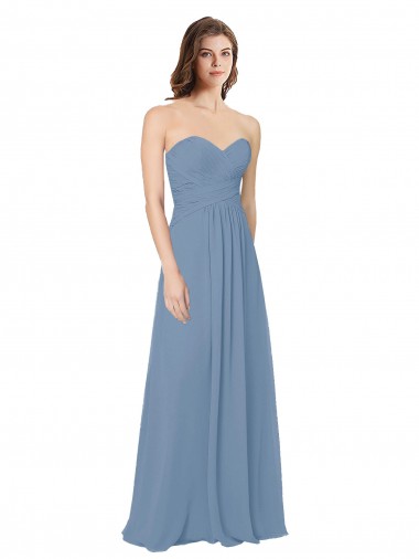 Bleu poussiéreux Trapèze Mousseline Longue Robes demoiselle d'honneur en Gros