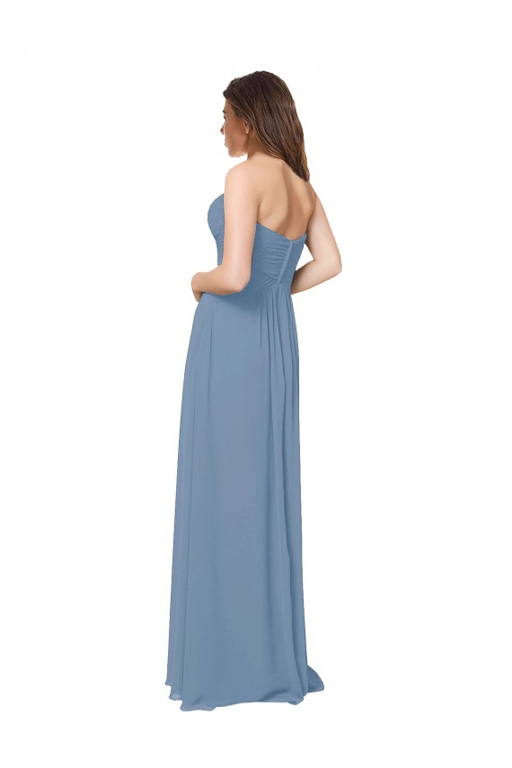 Bleu poussiéreux Trapèze Mousseline Longue Robes demoiselle d'honneur en Gros