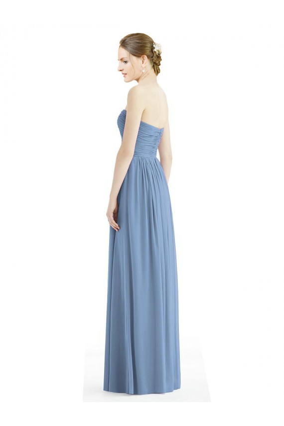 Bleu poussiéreux Trapèze Sans bretelle Mousseline Longue Robes demoiselle d'honneur en Gros