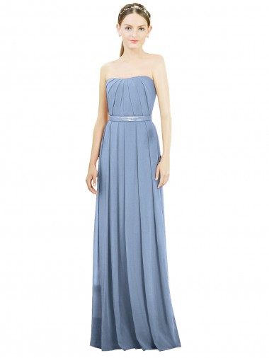 Bleu poussiéreux Trapèze Sans bretelle Mousseline Longue Robes demoiselle d'honneur en Gros