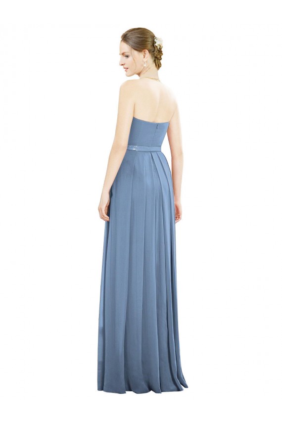 Bleu poussiéreux Trapèze Sans bretelle Mousseline Longue Robes demoiselle d'honneur en Gros