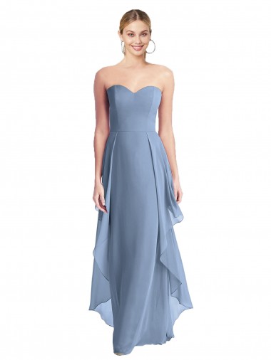 Bleu poussiéreux Trapèze Sans bretelle Mousseline Longue Robes demoiselle d'honneur en Gros
