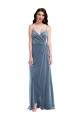 Bleu poussiéreux Trapèze Velours Stretch Longue Robes demoiselle d'honneur / Robes de bal en Gros