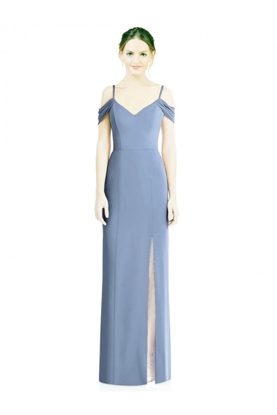 Bleu poussiéreux Trapèze Épaule Dénudée Mousseline Longue Formelles Robes demoiselle d'honneur / Robes de soirée en Gros