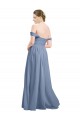 Bleu poussiéreux Trapèze Épaule Dénudée Mousseline Longue Robes demoiselle d'honneur en Gros