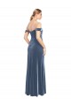 Bleu poussiéreux Trapèze Épaule Dénudée Sans bretelle Velours Stretch Longue Robes demoiselle d'honneur / Robes de bal en Gros