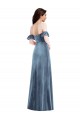 Bleu poussiéreux Trapèze Épaule Dénudée Velours Stretch Longue Robes demoiselle d'honneur / Robes de bal en Gros