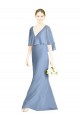 Bleu poussiéreux Trompette Col V Mousseline Longue Robes demoiselle d'honneur en Gros