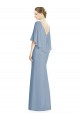 Bleu poussiéreux Trompette Col V Mousseline Longue Robes demoiselle d'honneur en Gros