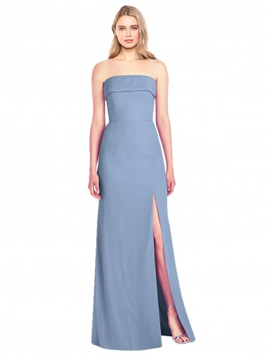 Bleu poussiéreux Trompette Sans bretelle Mousseline Longue Robes demoiselle d'honneur en Gros