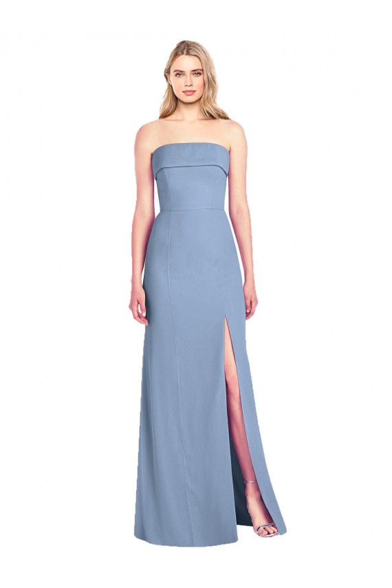 Bleu poussiéreux Trompette Sans bretelle Mousseline Longue Robes demoiselle d'honneur en Gros